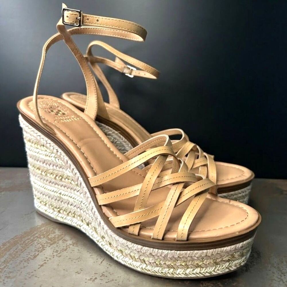 Vince Camuto Wedge Sandals 10 Espadrille Minimalist Vacation Chic Nude Tan Parys